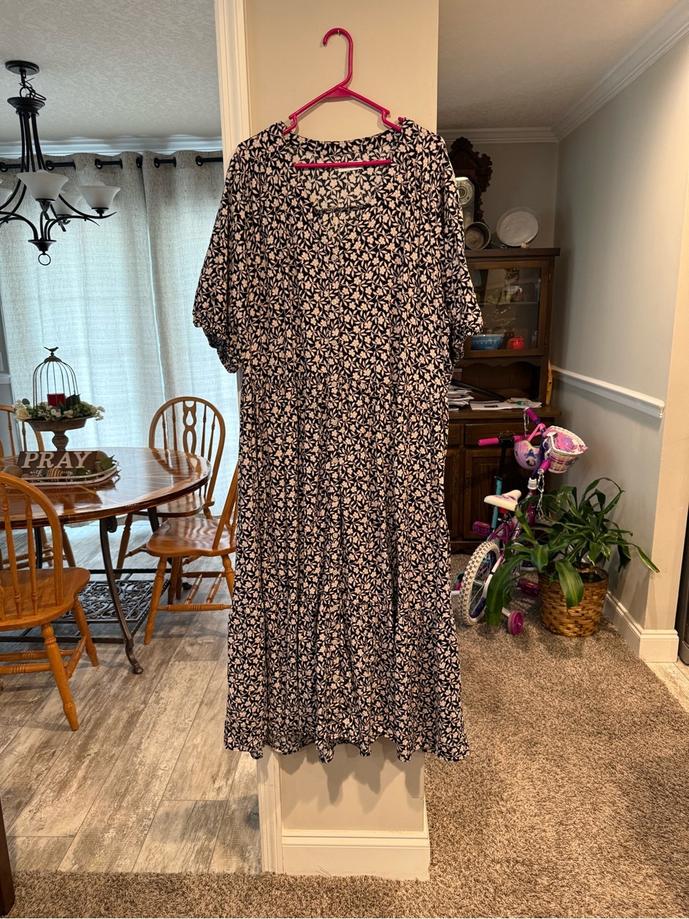 Floral Midi Dress in Black and White - Women's Casual